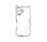 empire Transparent Back Cat Cat Cat Cute Nami Wave Smartphone Case (Silver, iPhone16)