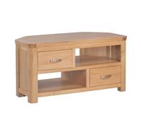 empire wooden corner tv stand with 2 drawers in oak