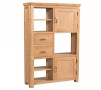 empire wooden high display cabinet with 2 doors 2 drawers in oak