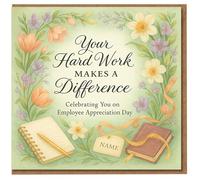 Employee Appreciation Day Card - Your Hard Work Makes a Difference - Floral Thank You Card with Notebook, Pen and Name Tag - For Employee or Colleague