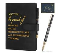 Employee Appreciation Gift, A5 Inspirational Leather Cover Notebook Pen and Greeting Card Set, Employee Appreciation Gifts, Leaving Gifts Motivational Journal for Men Women Coworker Teacher (Black)