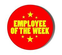 Employee of The Week RED with Yellow Star 10 x 56mm Vinyl Stickers Pack of 10