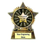 Employee of the Week Trophy Star 90mm Award Antique Gold Resin Free Engraving - A