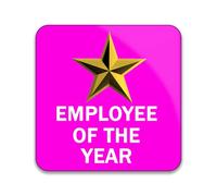 Employee of The Year Gold Star On Pink - Pack of 10 Square Stickers - 55mm x 55mm