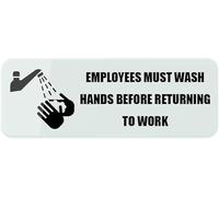 Employees Must Wash Hands Before Returning to Work Sign Acrylic Plastic Sign Acrylic with Symbols Self-Adhesive for Restaurants Salons Hotels Motels Restrooms 3X9 Inch