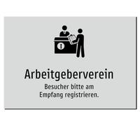 Employers Association - Visitors Please Register at the Reception - Sticker A5: 210 x 148 mm - With Graphic and Text