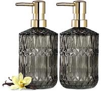 EMPO Clear Glass Soap Dispenser with ABS Plastic Pump, Crystal Lotion Dispensers for Kitchen Sink, Bathroom (2pk Grey)