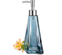 EMPO Vintage Elegant Glass soap Dispenser, Liquid soap/sanitizer/Shampoo Bottle with Pomp, Rustic Farmhouse Decor Hand Soap Dispenser Bathroom Accessories (Ripple Yale-Blue)