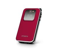 Emporia JOY Flip Mobile Phone, ideal for the elderly, large 2.8" screen, external screen for caller ID, 2MP camera, charging cradle included, unlocked. easy to use - Red
