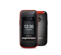emporiaONE V200_001, Flip mobile phone for seniors, 1.77", 2 MP, Extra large keys, Emergency button, Hearing aid compatible (M4/T4), With charging station, Black/Red
