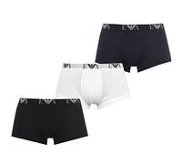 Emporio Armani Men's Basic-Essential Monogram 3-Pack Trunk Boxer Shorts, White/Black/Marine, S (Pack of 3)