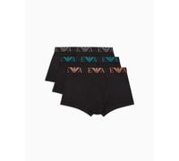 Emporio Armani 3 Pack Bold Monogram Trunks - Black, Cotton Stretch Underwear