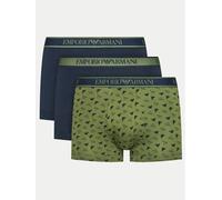 Emporio Armani 3 Pack Trunks Stretch Cotton - Blue / Green Pattern / Blue