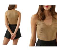 Emporio Armani 6Z2KY2 Sleeveless Women Knitted Blouse Gold Top Knit Shirt New L