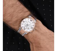 Emporio Armani AR11209 Men's Stainless Steel Watch - Silver & Rose Gold Bracelet, White Dial, Chronograph, Date, 24h Dial, 50m WR