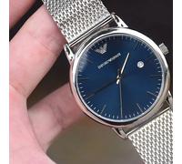 EMPORIO ARMANI AR11230 MEN'S WATCH SILVER BAND BLUE DIAL SILVER CASE
