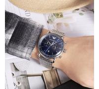 EMPORIO ARMANI AR11238 MEN'S WATCH SILVER STRAP BLUE DIAL SILVER CASE