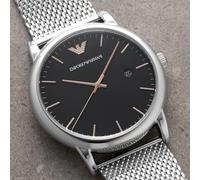 EMPORIO ARMANI AR11272 MEN'S WATCH SILVER BAND BLACK DIAL SILVER CASE