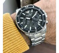 EMPORIO ARMANI AR11360 MEN'S WATCH SILVER STRAP BLACK DIAL SILVER CASE