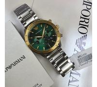 EMPORIO ARMANI AR11454 MEN'S WATCH SILVER STRAP GREEN DIAL SILVER CASE