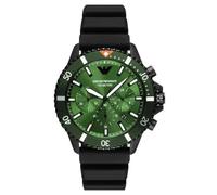 Emporio Armani AR11463 Men's Diver Chronograph Watch - 43mm Green Dial Black Silicone Strap
