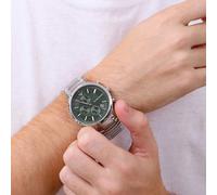 EMPORIO ARMANI AR11507 MEN'S WATCH SILVER STRAP GREEN DIAL SILVER CASE