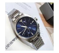 EMPORIO ARMANI AR11541 MEN'S WATCH SILVER STRAP BLUE DIAL SILVER CASE