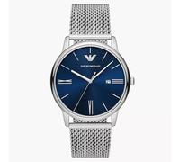 Emporio Armani Watches Emporio Armani Gents Minimalist Blue Dial Stainless Steel Mesh Strap Watch