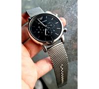 Emporio Armani AR1811 Luigi Silver Mesh Strap, Black Dial, Silver Case