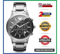 NEW GENUINE EMPORIO ARMANI AR2434 MENS WATCH STAINLESS STEEL BLACK DIAL & SILVER
