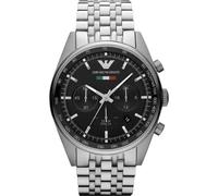 NEW EMPORIO ARMANI AR5983 TAZIO SILVER & BLACK DIAL STEEL MENS WATCH UK