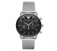 Emporio Armani Aviator AR11104 Men's Chronograph Watch - 43mm Black Dial Silver Mesh Bracelet