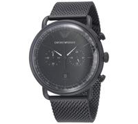 Emporio Armani Aviator Chronograph Quartz Watch - Black Dial, Black PVD Stainless Steel, Mesh Band, 43mm, 50m Water Resistant, B07Z46P2LB
