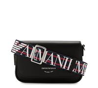 Emporio Armani Black Mini Bag with Adjustable Strap Strap, Removable with All Over Logo. Two internal compartments, one with zip closure. Bag closure with flap and mag button