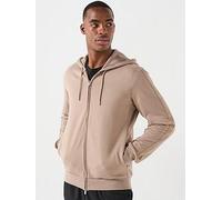 Emporio Armani Bodywear Basic Terry Tape Zip Through Hooded Lounge Top, Light Brown, Size M, Men Light Brown
