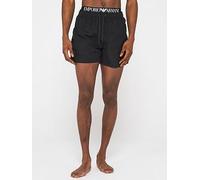 Emporio Armani Bodywear Logo Double Waistband Swimshorts, Black/White, Size 2Xl, Men Black/White