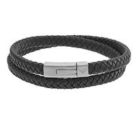 Emporio Armani Mens Double Black Leather and Stainless Steel Woven Bracelet EGS2176040