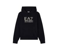 Emporio Armani EA7 Donan Sweatshirt with Hood Visibility in Cotton Blend Plush, Black/Gold, M