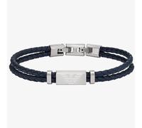 Emporio Armani Essentials Stainless-Steel and Blue Leather Two Row Logo ID Bracelet EGS2995040