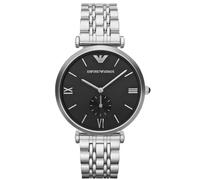 EMPORIO ARMANI Gianni T-Bar Men's Quartz Watch with Black Dial and Silver Stainless Steel Bracelet AR1676