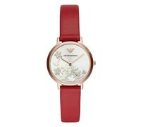 Emporio Armani Kappa AR11114 Women's Silver Dial Red Leather Strap Watch - 32mm
