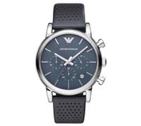 Emporio Armani Luigi AR1736 Men's Chronograph Watch - 41mm Blue Dial Blue Perforated Leather Strap