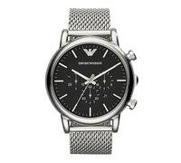 Emporio Armani Luigi Chronograph AR1808 Men's Watch - 46mm Black Dial Silver Mesh Bracelet