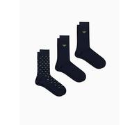 Emporio Armani MAN'S ALLOVER EAGLE 3-PACK SOCKS SHORT BLUE TU