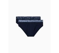 Emporio Armani Man's Allover Shiny Logoband 2-Pack Brief Blue M