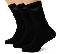 EMPORIO ARMANI Man's Casual Cotton 3-Pack Short Socks, Black, One Size