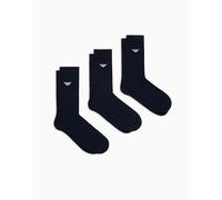 EMPORIO ARMANI Man's Casual Cotton 3-Pack Short Socks, Blue, One Size