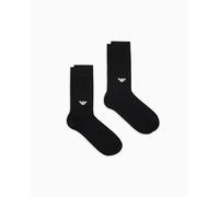 EMPORIO ARMANI MAN'S EAGLE RIB 2-PACK SOCKS SHORT BLACK TU