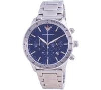 GENUINE EMPORIO ARMANI AR11306 MARIO CHRONO BLUE DIAL SILVER STRAP MENS WATCH