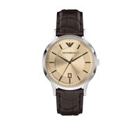 Emporio Armani Men's 43mm Silver Dial & Brown Leather Strap Watch